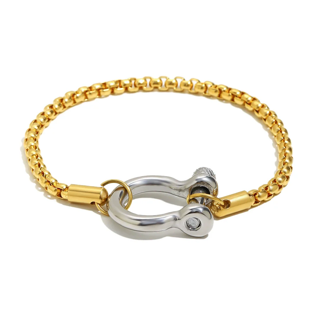 Wholesale Women's Geometric Stainless Steel Electroplated Pearl Chain Lock Pendant Bracelet - Image 3