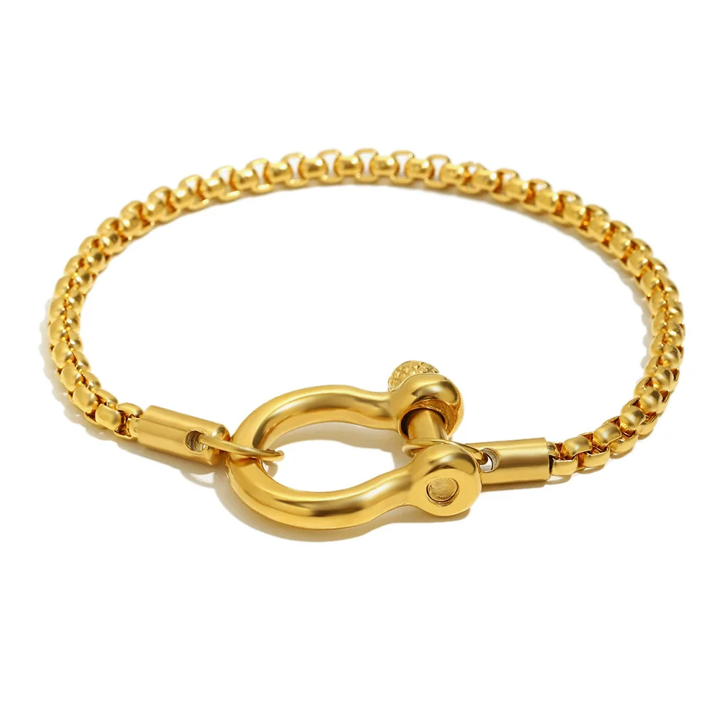 Wholesale Women's Geometric Stainless Steel Electroplated Pearl Chain Lock Pendant Bracelet - Image 4