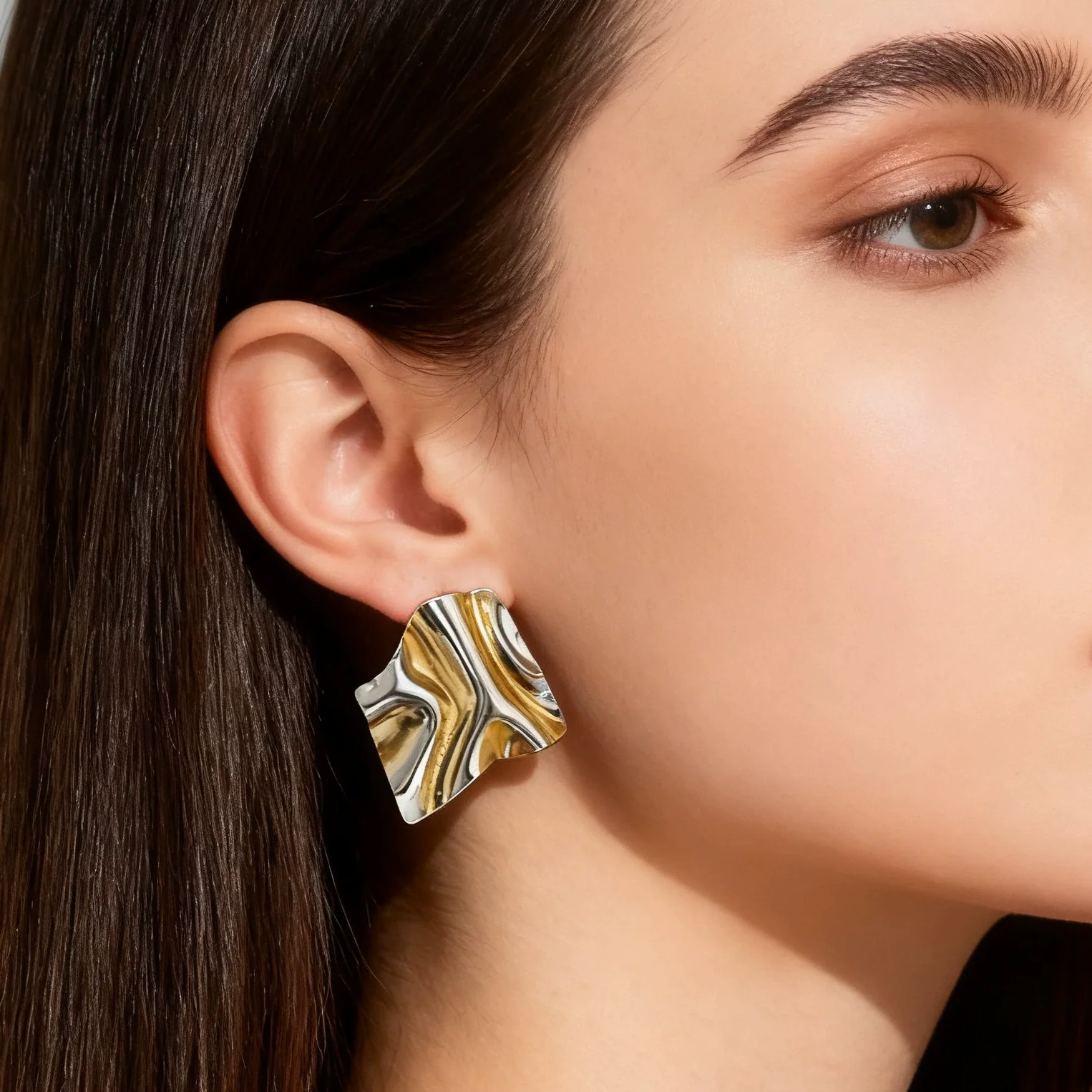 Wholesale Women's Geometric Stainless Steel Electroplated Pleated Irregular Earrings Light Luxury High End Fashion - Image 2