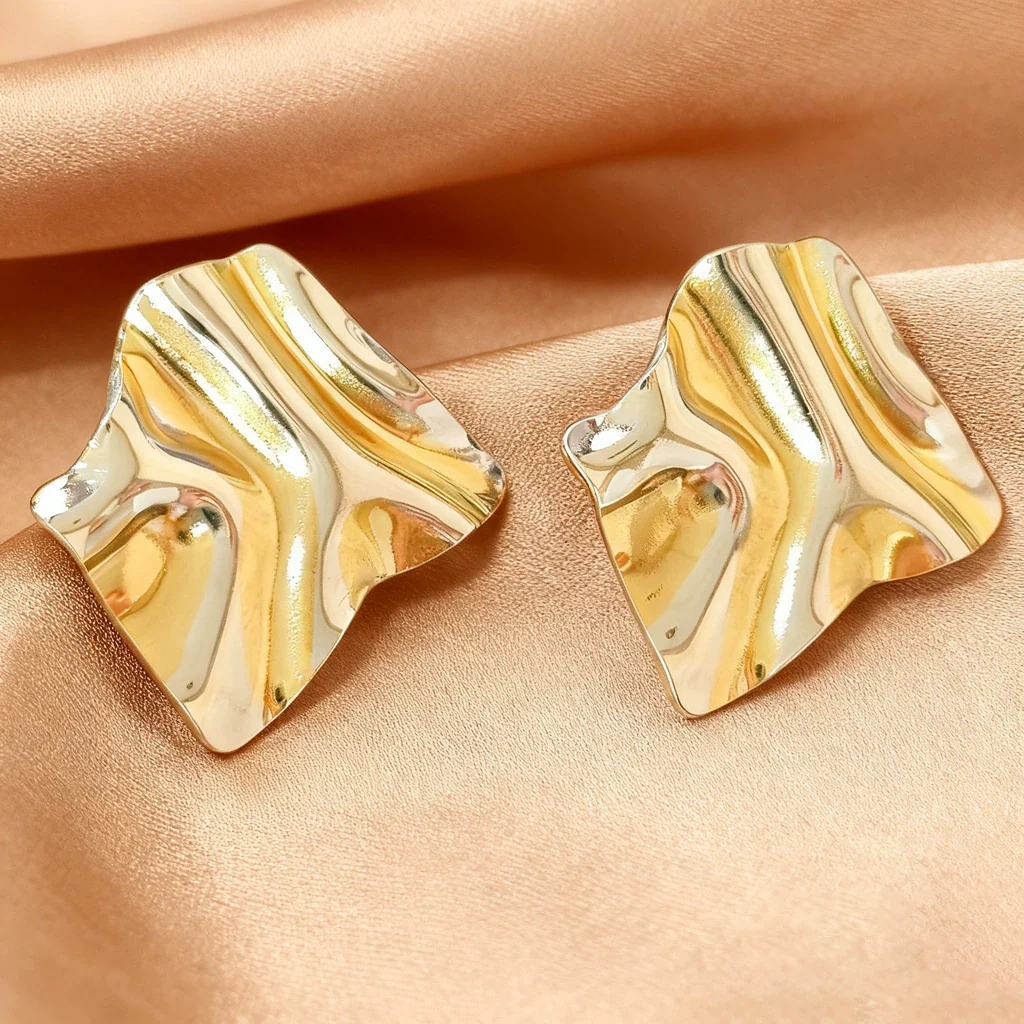 Wholesale Women's Geometric Stainless Steel Electroplated Pleated Irregular Earrings Light Luxury High End Fashion - Image 3