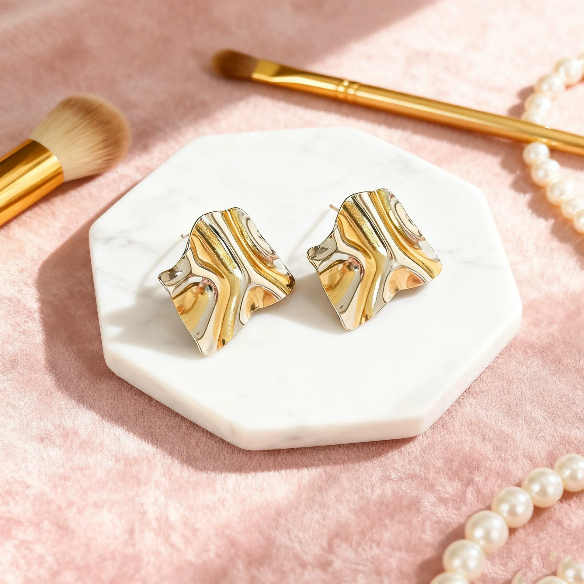Wholesale Women's Geometric Stainless Steel Electroplated Pleated Irregular Earrings Light Luxury High End Fashion - Image 4