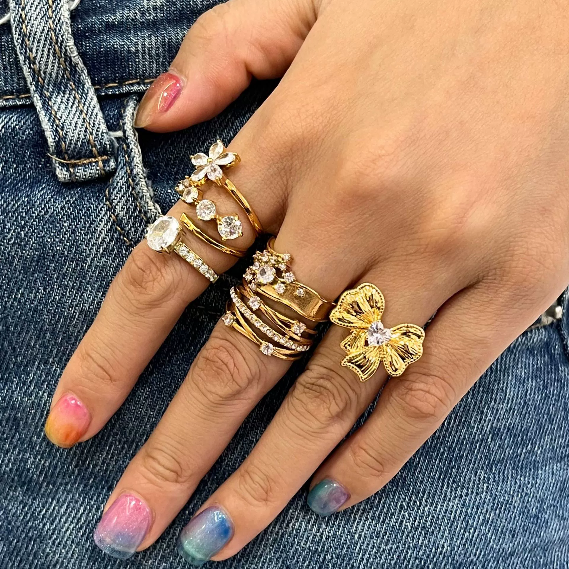 Wholesale Women's Geometric Stainless Steel Electroplated Zircon Ring Trendy Hand Jewelry