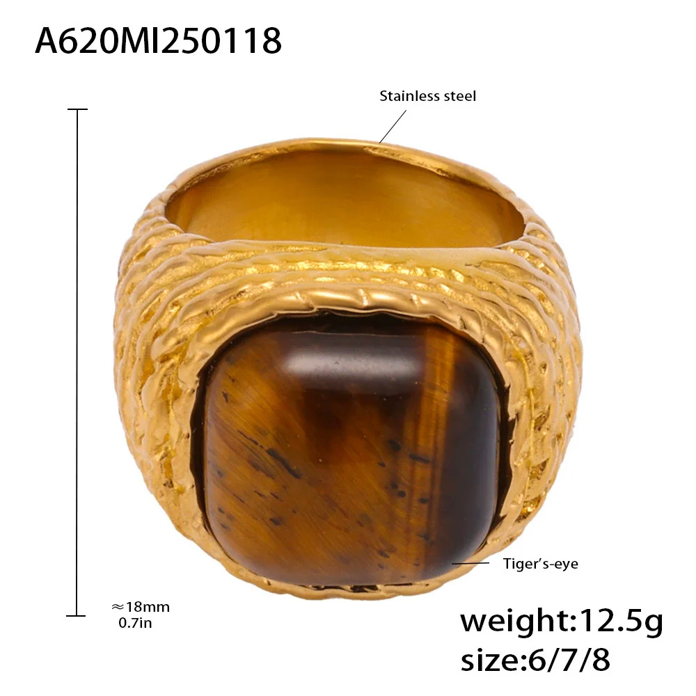 Wholesale Women's Geometric Stainless Steel Ferris Wheel Maillard Tiger Eye Stone Ring With 18K Real Gold Electroplating Medieval Precision Jewelry - Image 6
