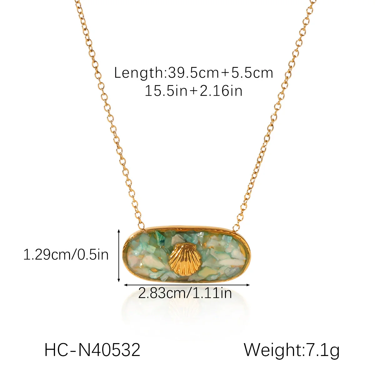Wholesale Women's Geometric Stainless Steel Glued Shell Pendant Necklace With O Word Chain - Image 6