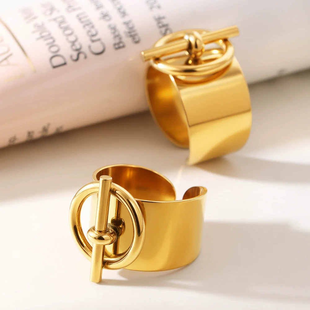Wholesale Women's Geometric Stainless Steel Gold Plated Ferris Wheel Buckle Finger Ring Light Luxury Style - Image 2