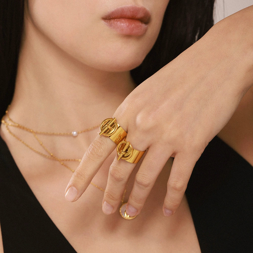 Wholesale Women's Geometric Stainless Steel Gold Plated Ferris Wheel Buckle Finger Ring Light Luxury Style - Image 4