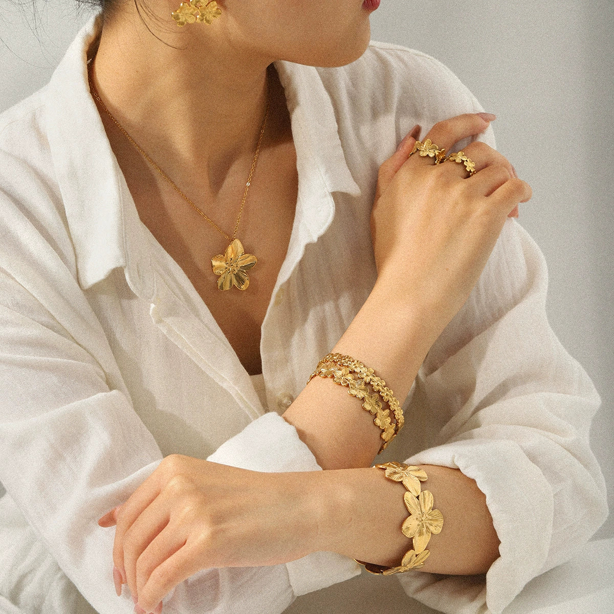 Wholesale Women's Geometric Stainless Steel Jewelry Electroplated Ring Earrings Bracelet Necklace - Image 4