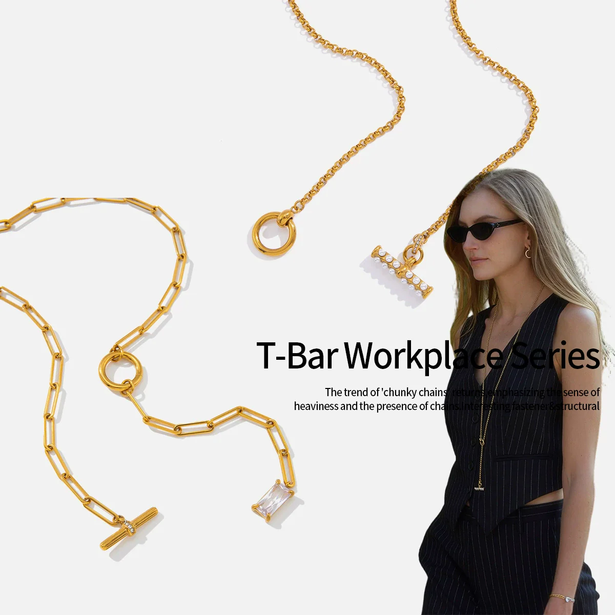 Wholesale Women's Geometric Stainless Steel Necklace With Pvd Furnace Vacuum Real Gold Plating