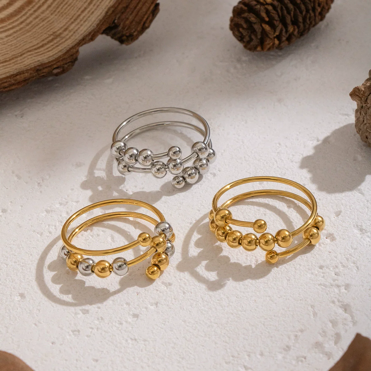 Wholesale Women's Geometric Stainless Steel Open Ring With Pvd Furnace Vacuum Real Gold Plating