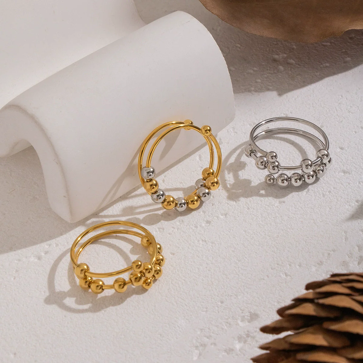 Wholesale Women's Geometric Stainless Steel Open Ring With Pvd Furnace Vacuum Real Gold Plating - Image 2