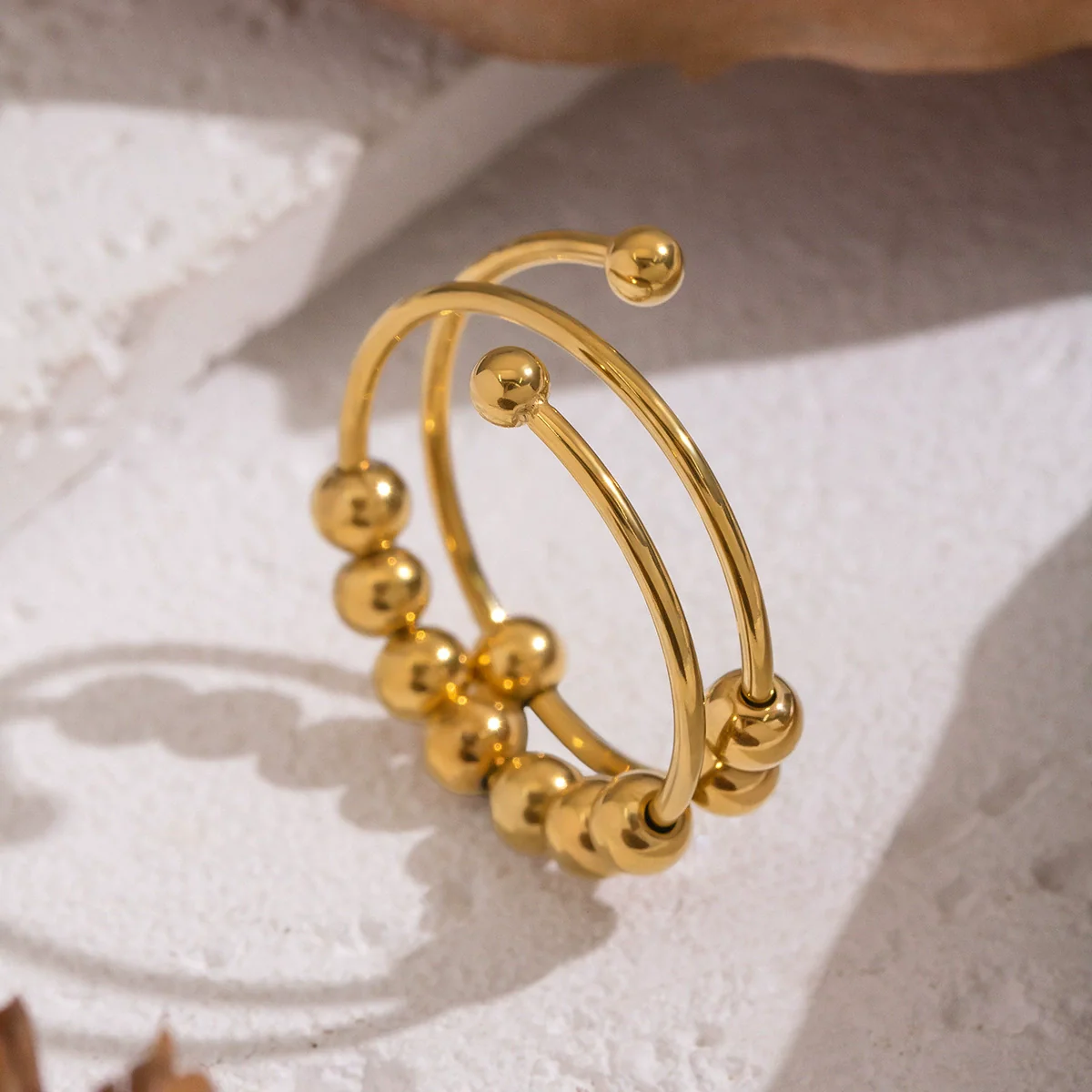 Wholesale Women's Geometric Stainless Steel Open Ring With Pvd Furnace Vacuum Real Gold Plating - Image 3