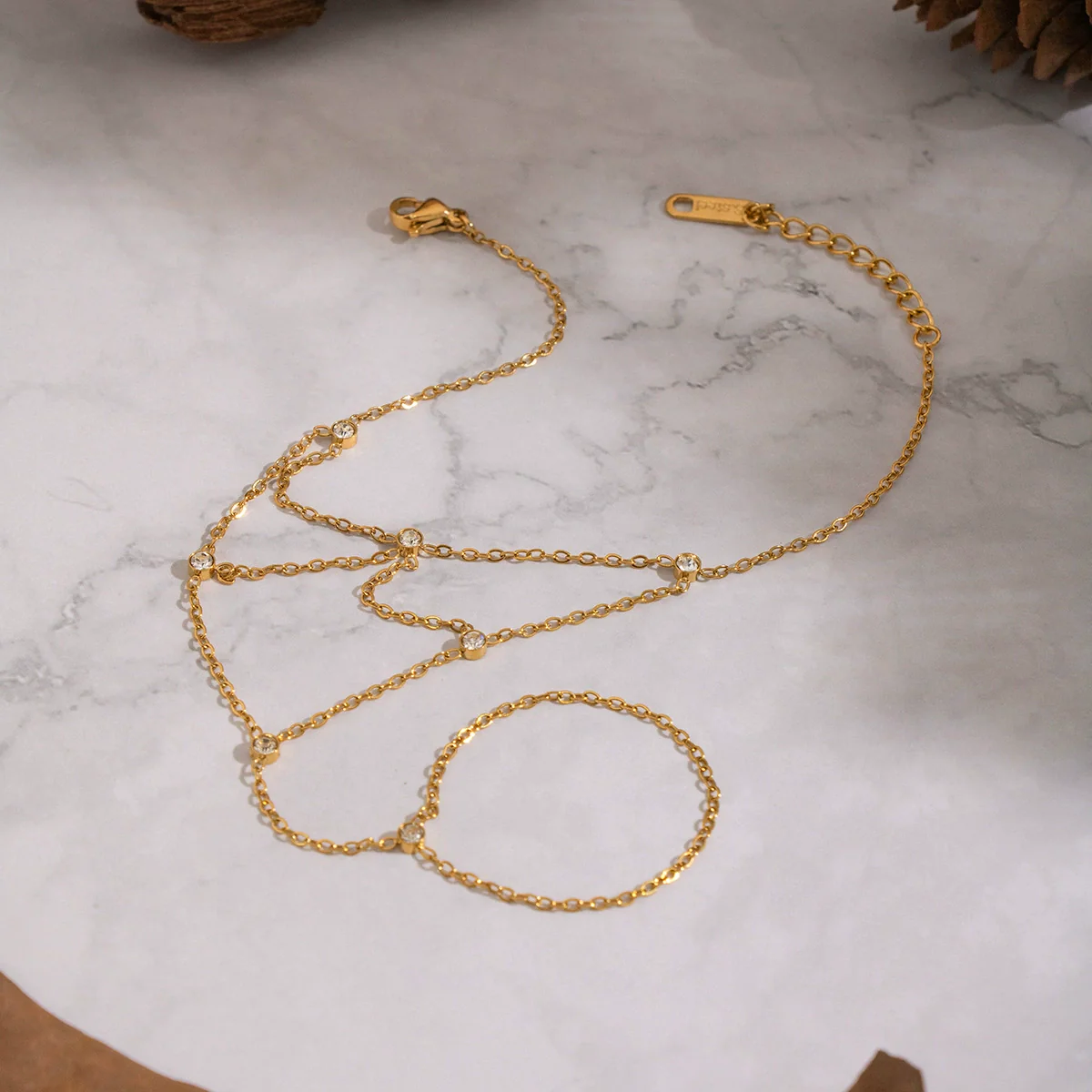 Wholesale Women's Geometric Stainless Steel Real Gold Plated Finger Chain Bracelet Jewelry - Image 4