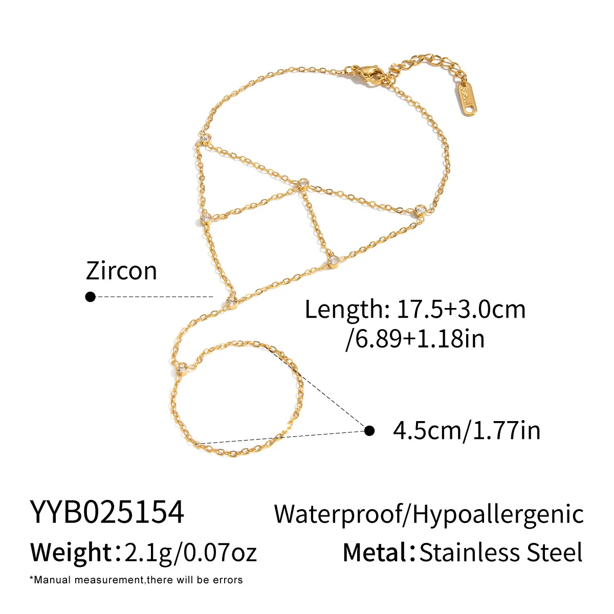 Wholesale Women's Geometric Stainless Steel Real Gold Plated Finger Chain Bracelet Jewelry - Image 6