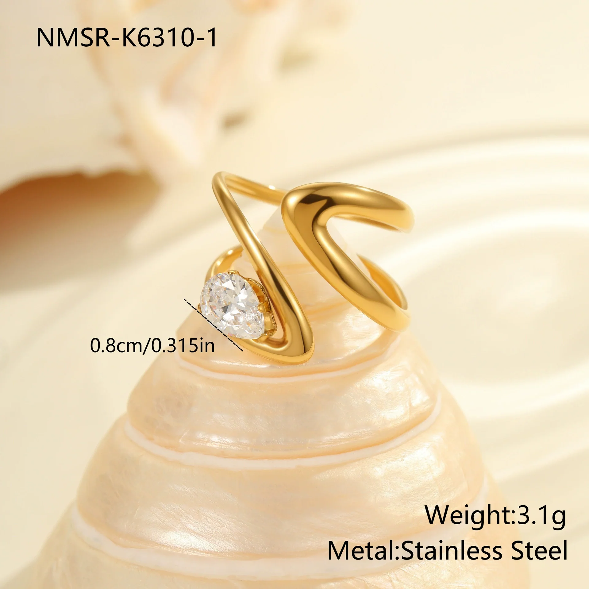 Wholesale Women's Geometric Stainless Steel Ring Electroplated With Real Gold Inlaid With Zircon Light Luxury Hand Jewelry - Image 12