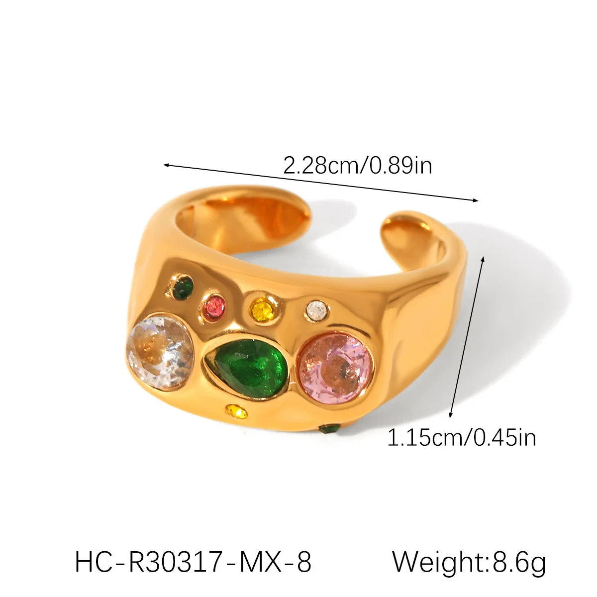 Wholesale Women's Geometric Stainless Steel Ring Set With Green Zirconia Light Luxury And Highend Jewelry - Image 17