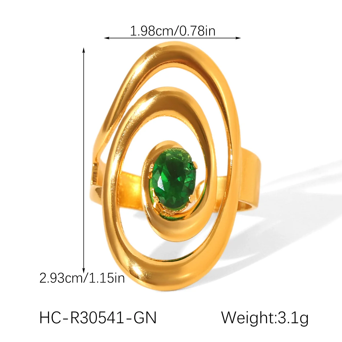 Wholesale Women's Geometric Stainless Steel Ring Set With Green Zirconia Light Luxury And Highend Jewelry - Image 9