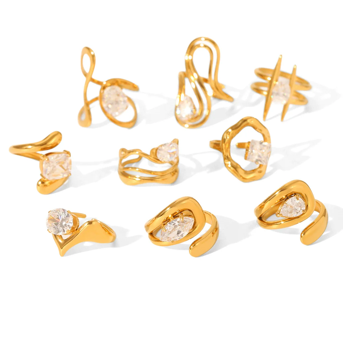 Wholesale Women's Geometric Stainless Steel Ring Set With Zirconia - Image 5