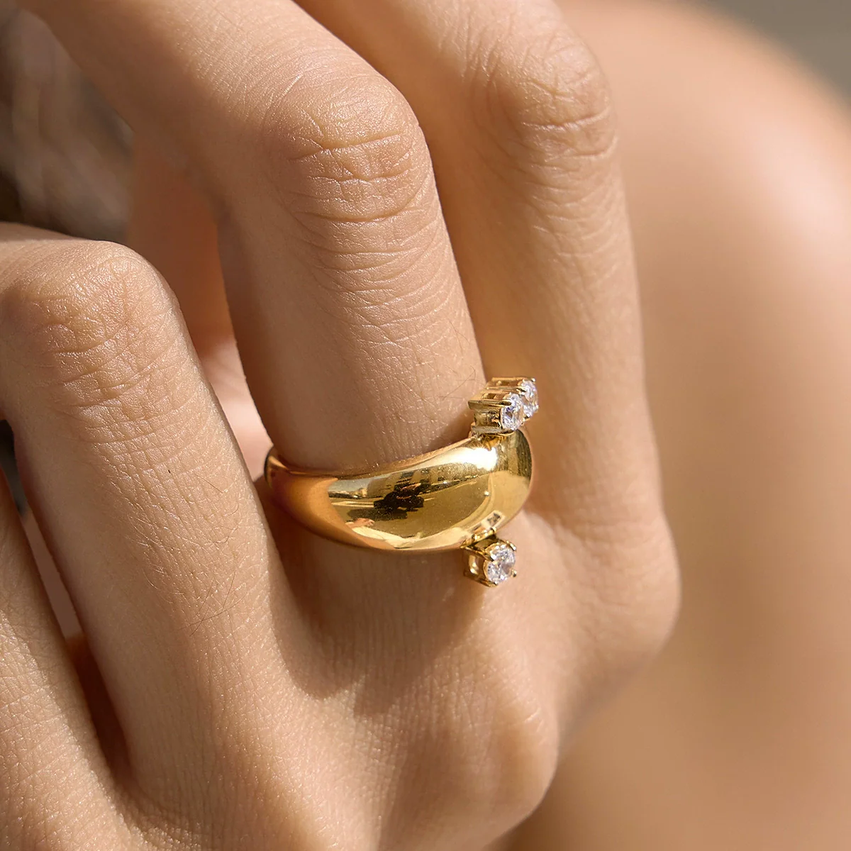Wholesale Women's Geometric Stainless Steel Ring With Pvd Furnace Vacuum Real Gold Plating - Image 2