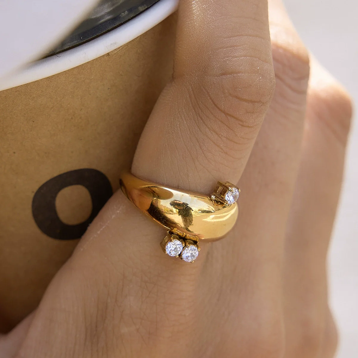 Wholesale Women's Geometric Stainless Steel Ring With Pvd Furnace Vacuum Real Gold Plating - Image 3