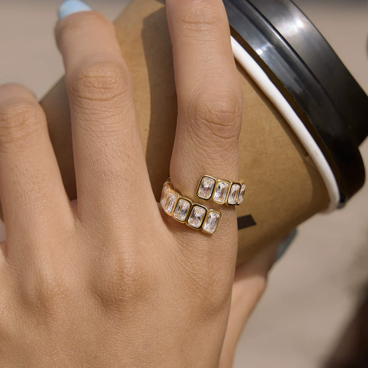Wholesale Women's Geometric Stainless Steel Ring With Pvd Furnace Vacuum Real Gold Plating - Image 3
