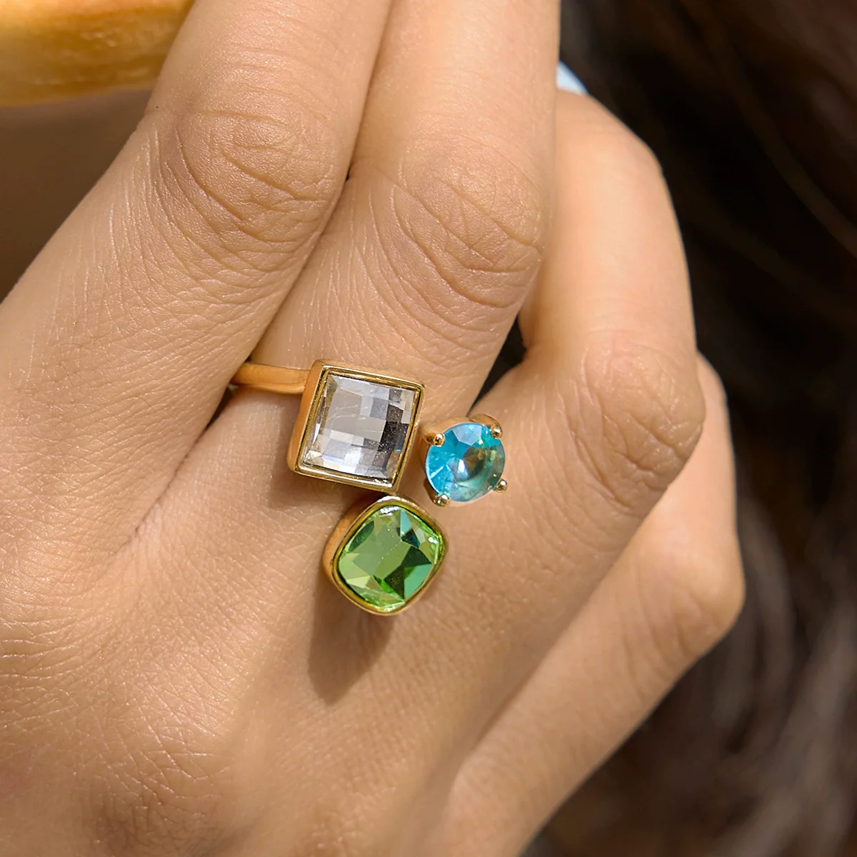 Wholesale Women's Geometric Stainless Steel Ring With Pvd Furnace Vacuum Real Gold Plating - Image 3