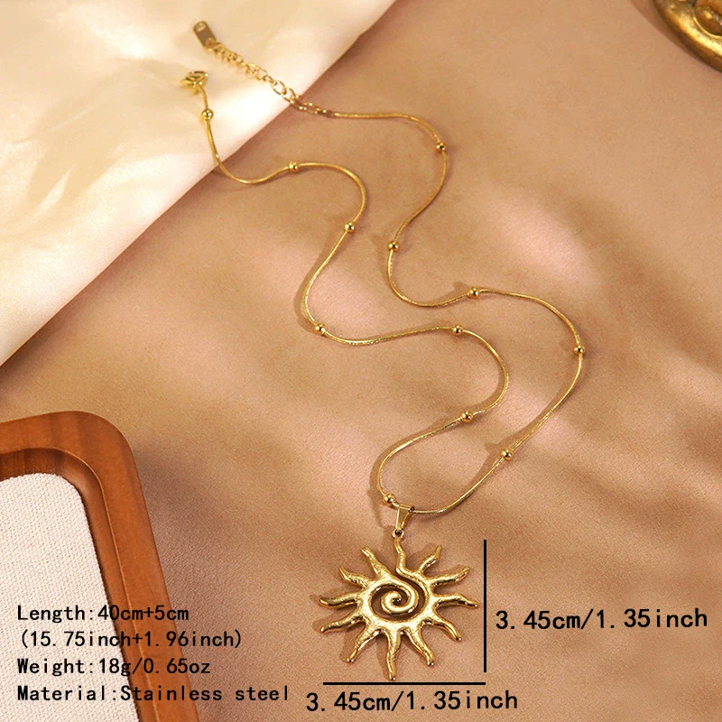 Wholesale Women's Geometric Stainless Steel Stamped Sun Turbine Necklace Light Luxury Minimalist Jewelry - Image 4