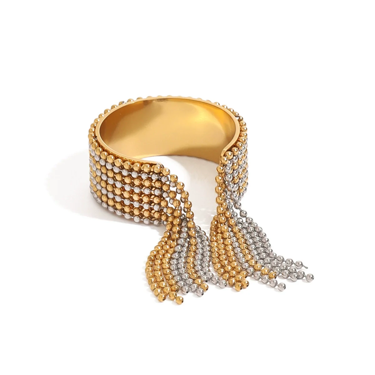 Wholesale Women's Geometric Stainless Steel Tassel Opening Ring With Electroplating - Image 5