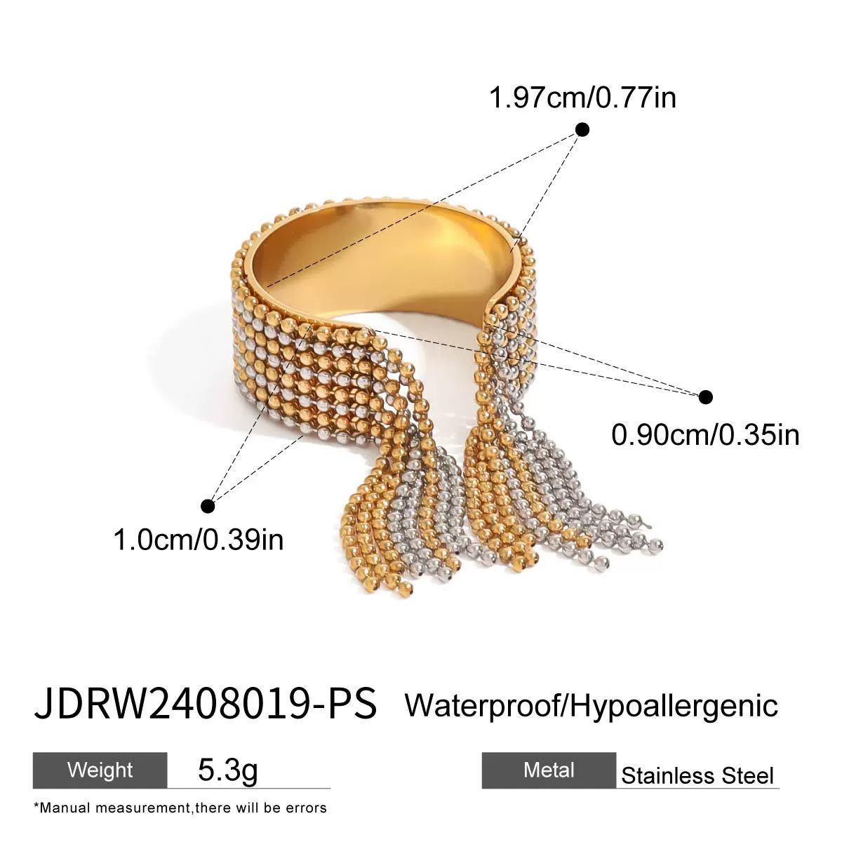 Wholesale Women's Geometric Stainless Steel Tassel Opening Ring With Electroplating - Image 6