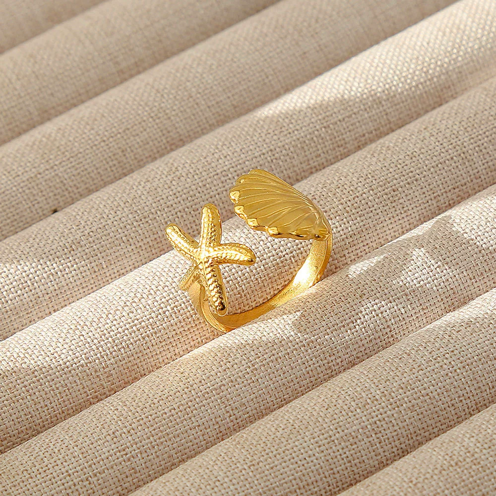 Wholesale Women's Geometric Stainless Steel Titanium Steel Ring With Geometric Plants And Flowers Pattern 18K Gold Electroplated Ins Style - Image 12