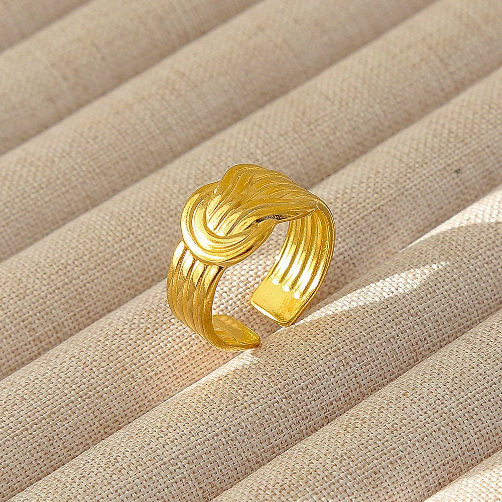 Wholesale Women's Geometric Stainless Steel Titanium Steel Ring With Geometric Plants And Flowers Pattern 18K Gold Electroplated Ins Style - Image 14