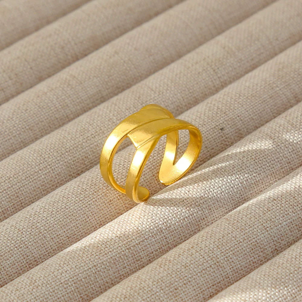 Wholesale Women's Geometric Stainless Steel Titanium Steel Ring With Geometric Plants And Flowers Pattern 18K Gold Electroplated Ins Style - Image 15