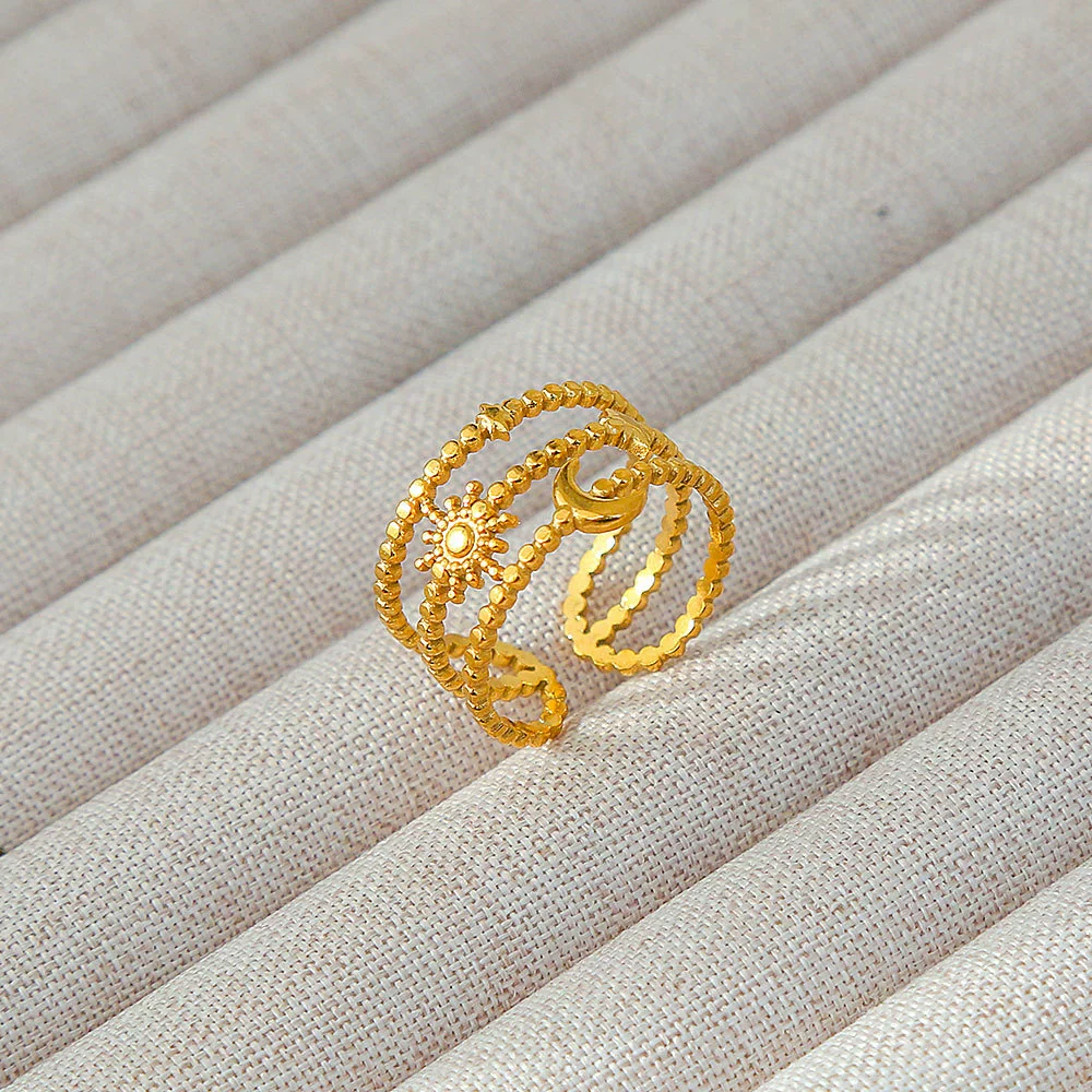 Wholesale Women's Geometric Stainless Steel Titanium Steel Ring With Geometric Plants And Flowers Pattern 18K Gold Electroplated Ins Style - Image 16