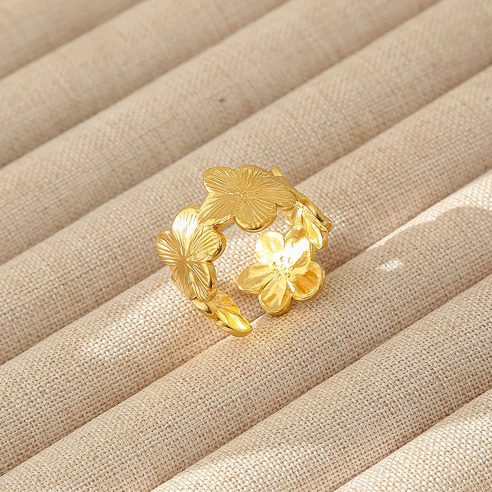 Wholesale Women's Geometric Stainless Steel Titanium Steel Ring With Geometric Plants And Flowers Pattern 18K Gold Electroplated Ins Style - Image 18