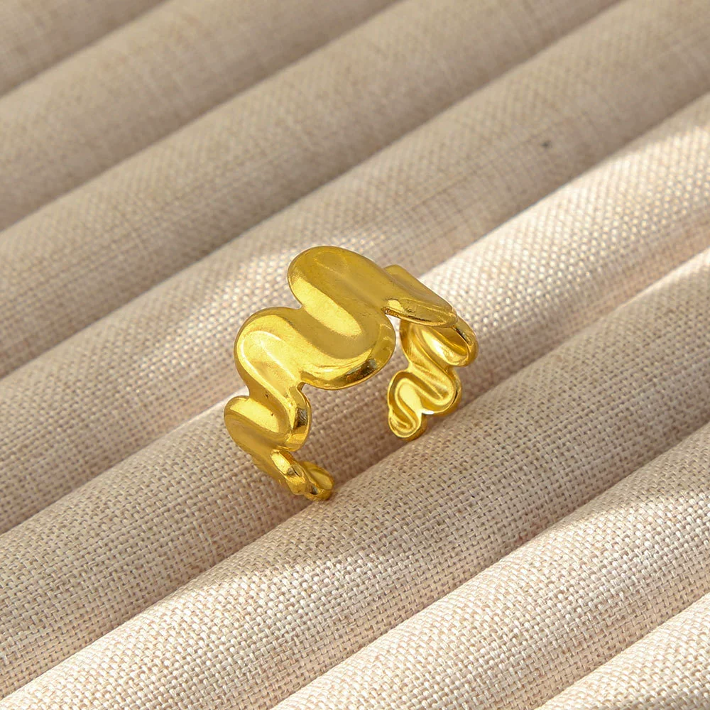 Wholesale Women's Geometric Stainless Steel Titanium Steel Ring With Geometric Plants And Flowers Pattern 18K Gold Electroplated Ins Style - Image 21