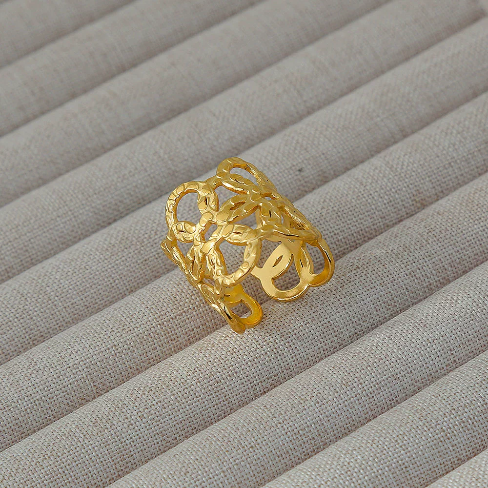 Wholesale Women's Geometric Stainless Steel Titanium Steel Ring With Geometric Plants And Flowers Pattern 18K Gold Electroplated Ins Style - Image 22