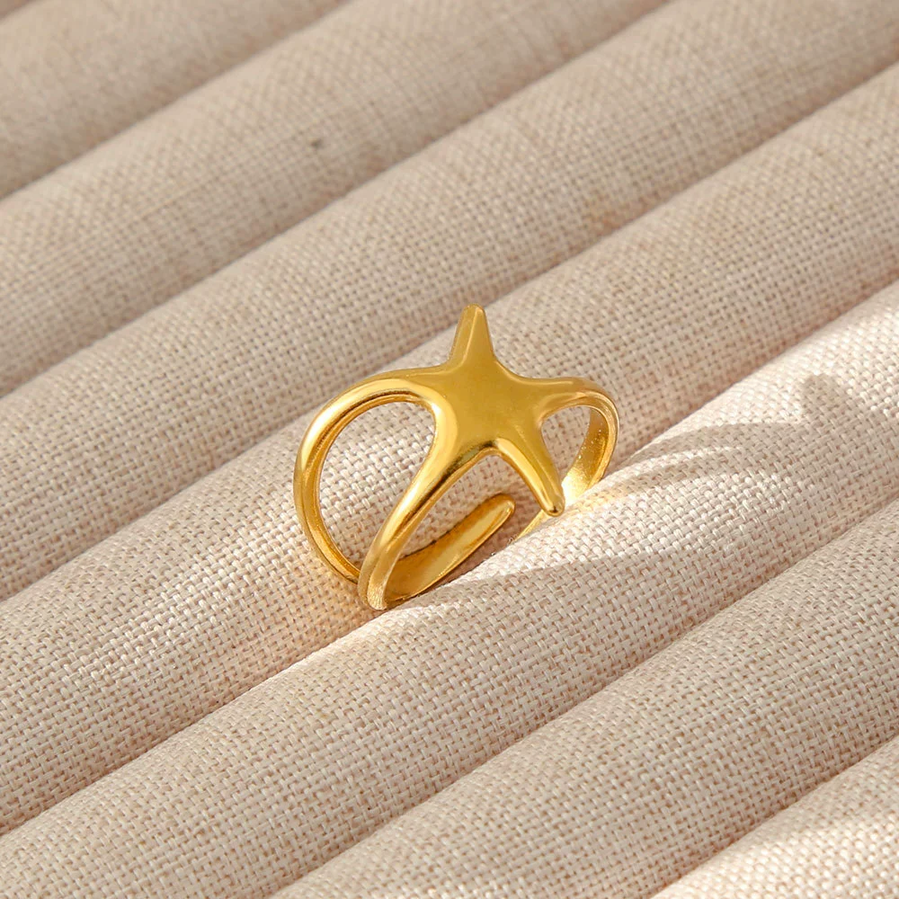 Wholesale Women's Geometric Stainless Steel Titanium Steel Ring With Geometric Plants And Flowers Pattern 18K Gold Electroplated Ins Style - Image 24