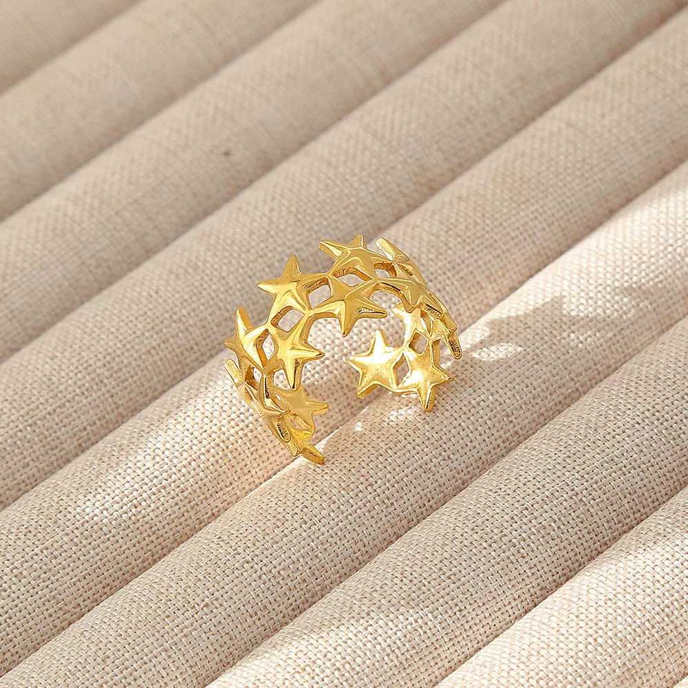 Wholesale Women's Geometric Stainless Steel Titanium Steel Ring With Geometric Plants And Flowers Pattern 18K Gold Electroplated Ins Style - Image 26