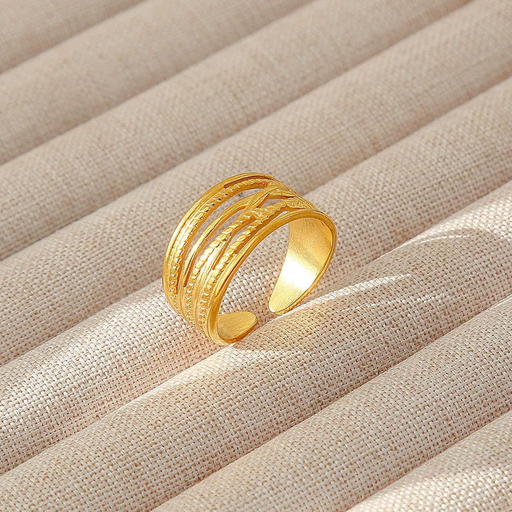 Wholesale Women's Geometric Stainless Steel Titanium Steel Ring With Geometric Plants And Flowers Pattern 18K Gold Electroplated Ins Style - Image 29