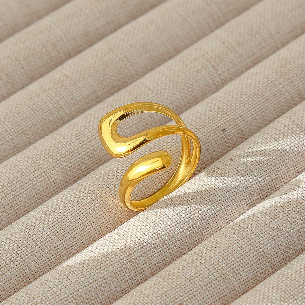 Wholesale Women's Geometric Stainless Steel Titanium Steel Ring With Geometric Plants And Flowers Pattern 18K Gold Electroplated Ins Style - Image 30