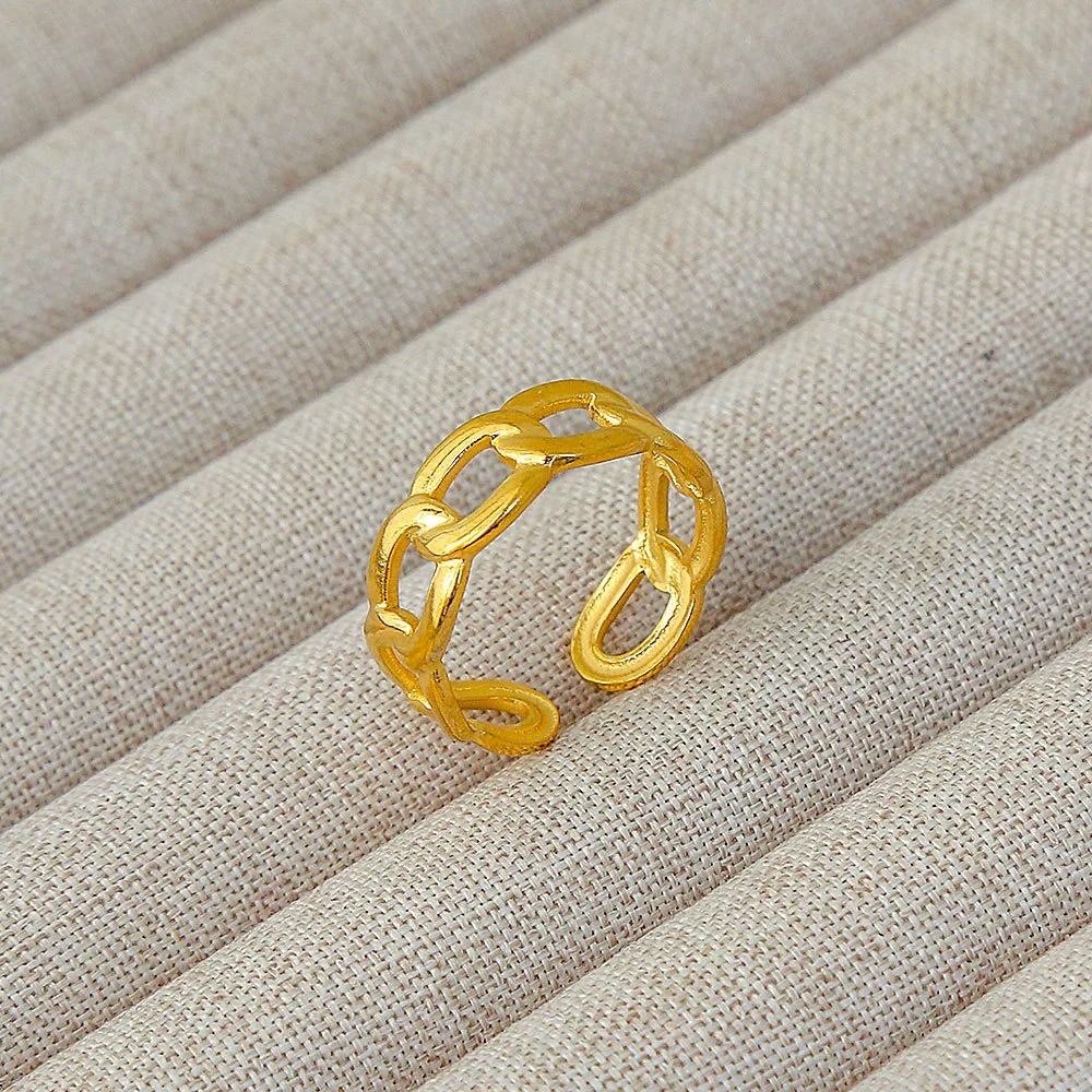 Wholesale Women's Geometric Stainless Steel Titanium Steel Ring With Geometric Plants And Flowers Pattern 18K Gold Electroplated Ins Style - Image 32