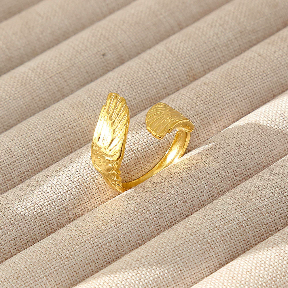 Wholesale Women's Geometric Stainless Steel Titanium Steel Ring With Geometric Plants And Flowers Pattern 18K Gold Electroplated Ins Style - Image 34