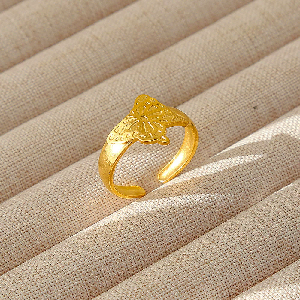Wholesale Women's Geometric Stainless Steel Titanium Steel Ring With Geometric Plants And Flowers Pattern 18K Gold Electroplated Ins Style - Image 38