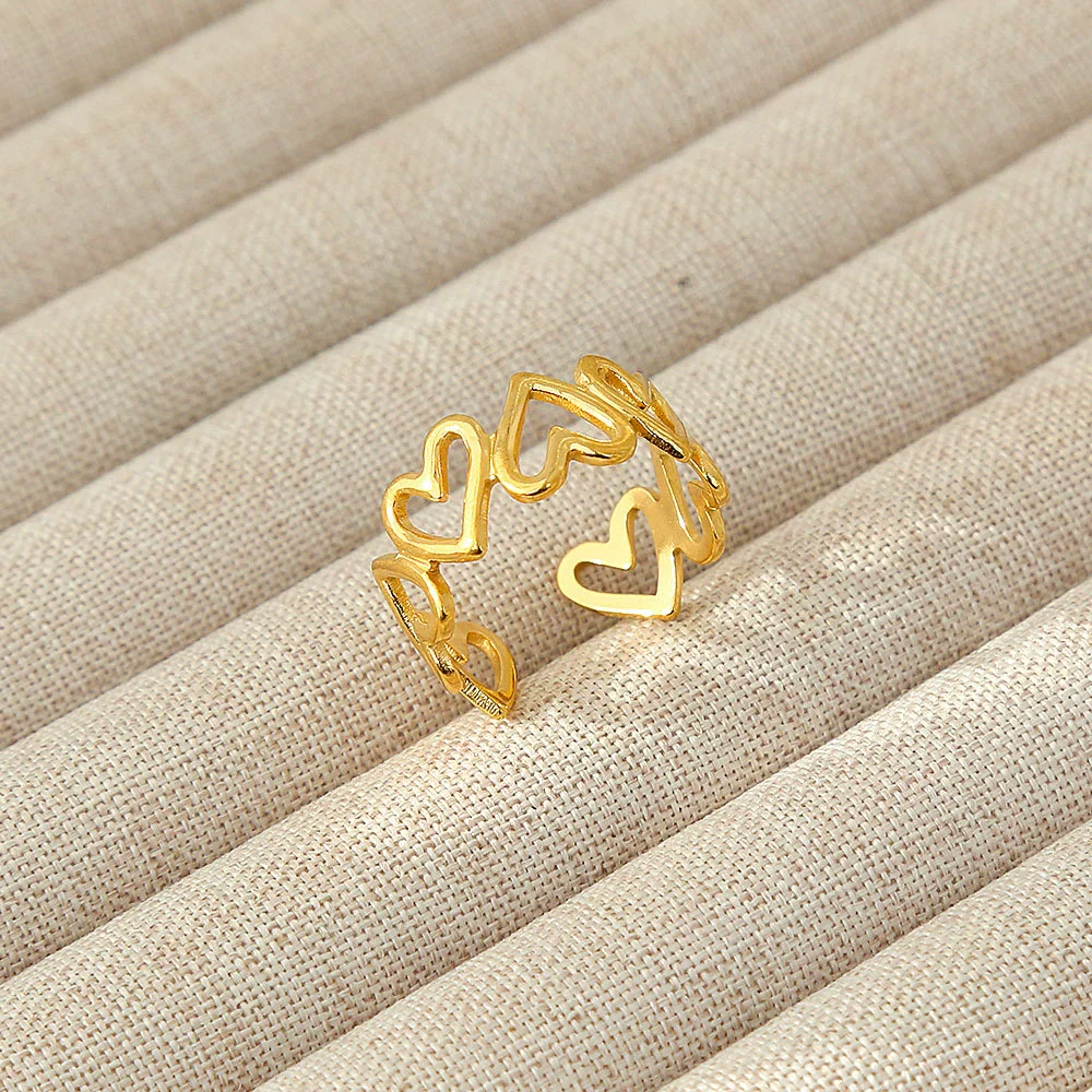 Wholesale Women's Geometric Stainless Steel Titanium Steel Ring With Geometric Plants And Flowers Pattern 18K Gold Electroplated Ins Style - Image 40