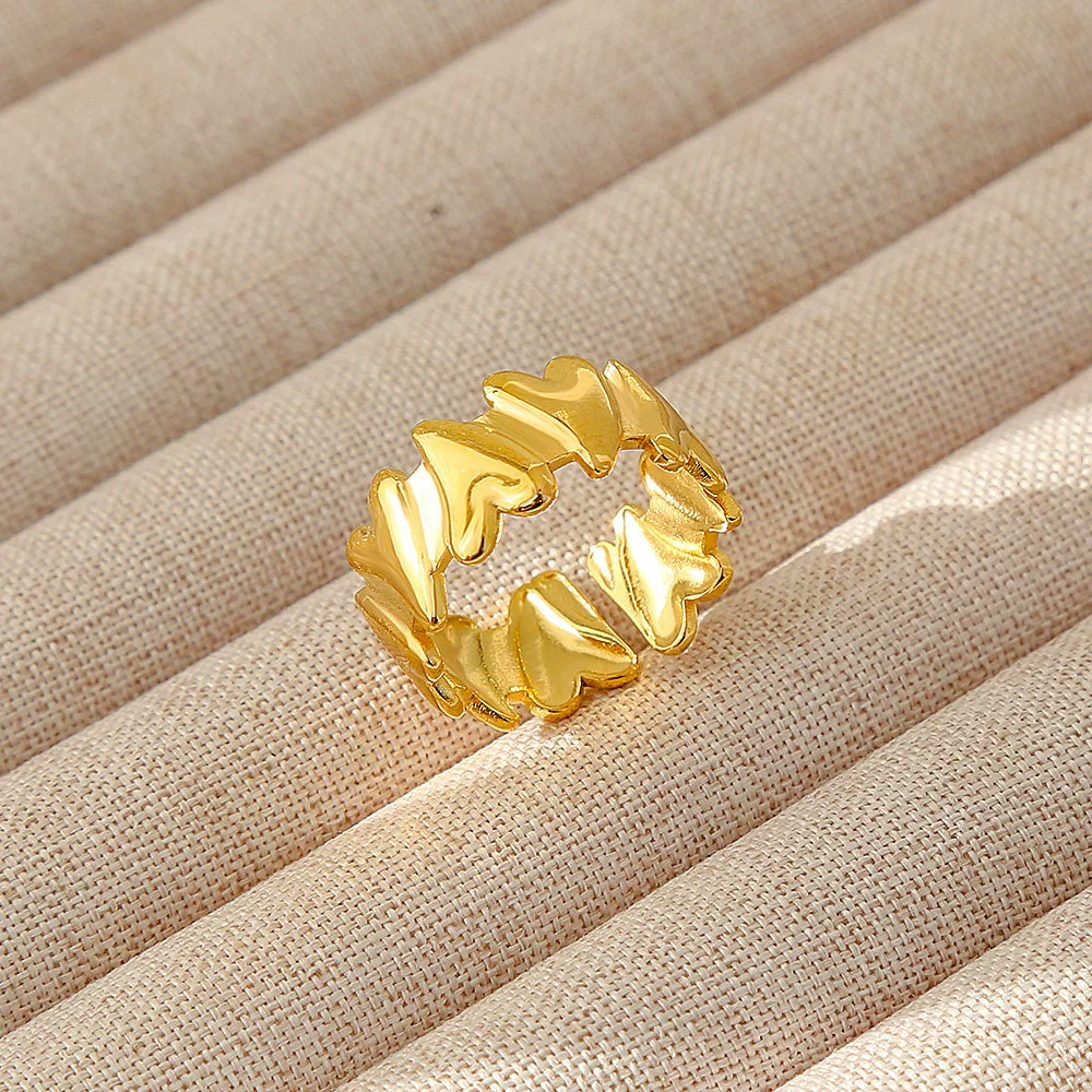Wholesale Women's Geometric Stainless Steel Titanium Steel Ring With Geometric Plants And Flowers Pattern 18K Gold Electroplated Ins Style - Image 41