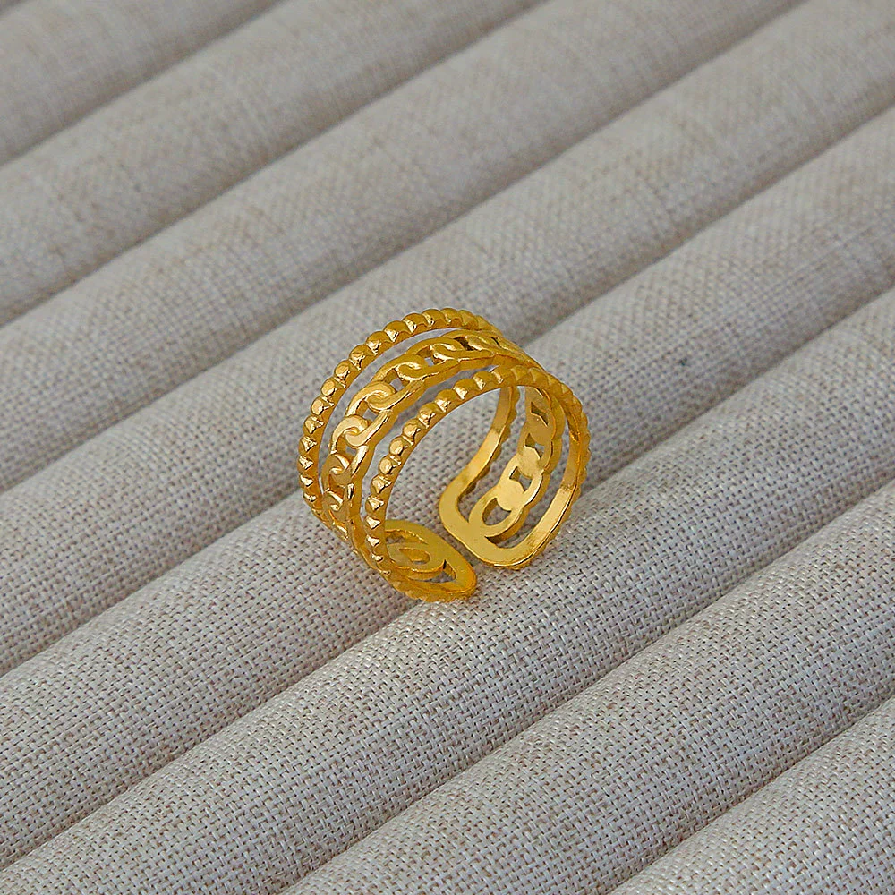 Wholesale Women's Geometric Stainless Steel Titanium Steel Ring With Geometric Plants And Flowers Pattern 18K Gold Electroplated Ins Style - Image 44