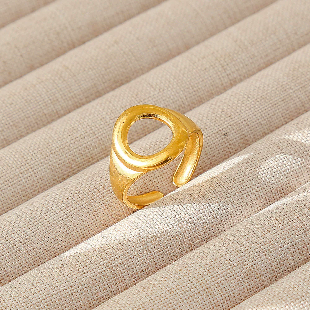 Wholesale Women's Geometric Stainless Steel Titanium Steel Ring With Geometric Plants And Flowers Pattern 18K Gold Electroplated Ins Style - Image 45