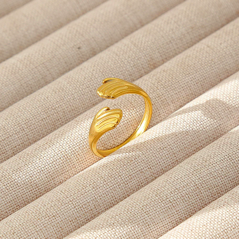Wholesale Women's Geometric Stainless Steel Titanium Steel Ring With Geometric Plants And Flowers Pattern 18K Gold Electroplated Ins Style - Image 47