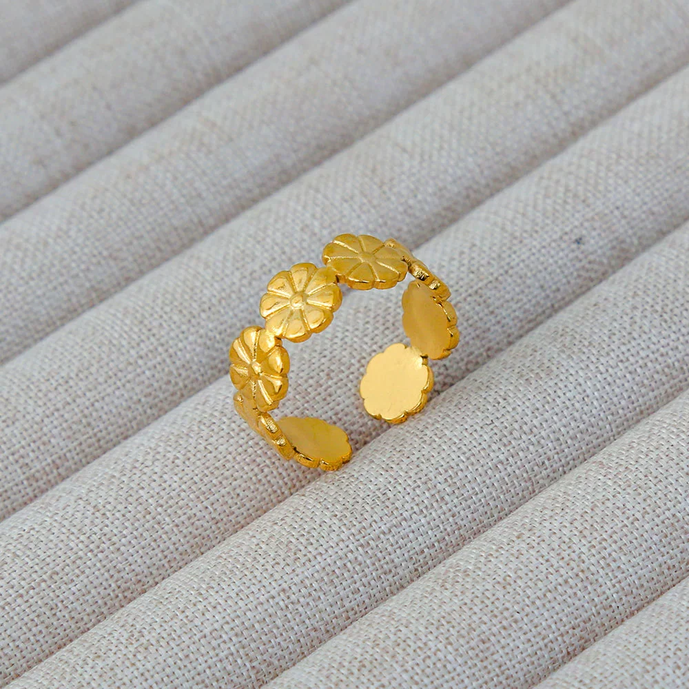 Wholesale Women's Geometric Stainless Steel Titanium Steel Ring With Geometric Plants And Flowers Pattern 18K Gold Electroplated Ins Style - Image 48