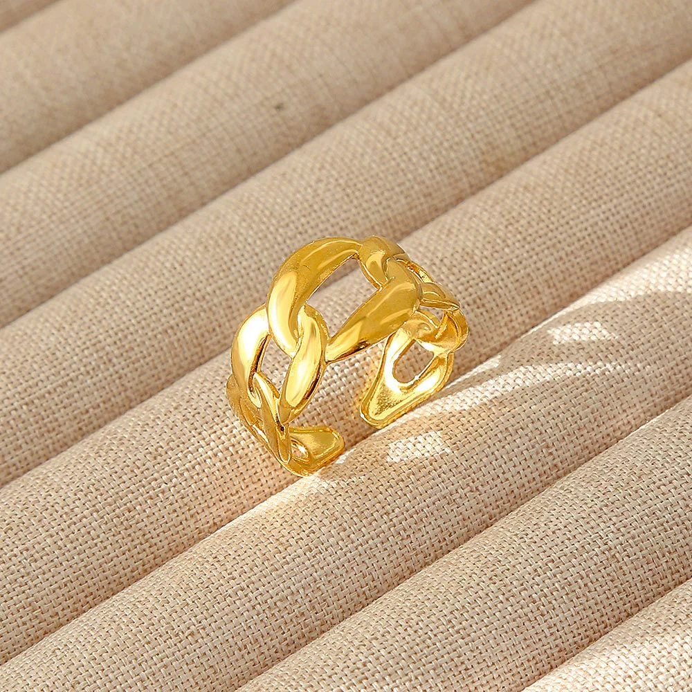 Wholesale Women's Geometric Stainless Steel Titanium Steel Ring With Geometric Plants And Flowers Pattern 18K Gold Electroplated Ins Style - Image 49