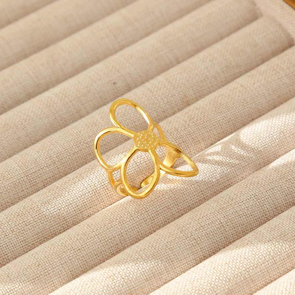 Wholesale Women's Geometric Stainless Steel Titanium Steel Ring With Geometric Plants And Flowers Pattern 18K Gold Electroplated Ins Style - Image 55